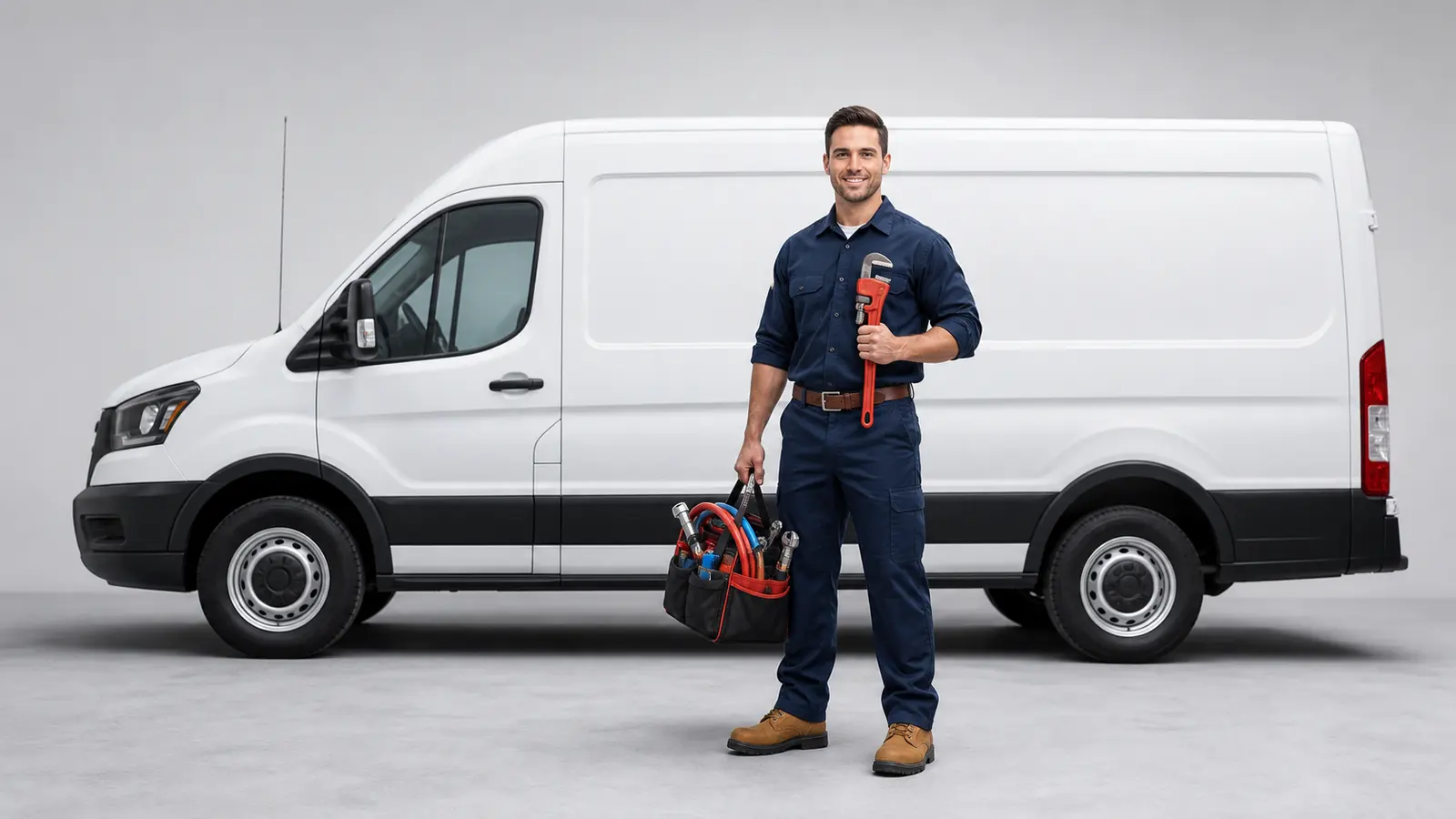 Elite Escondido Plumbing service van and plumber background for Escondido, CA customers